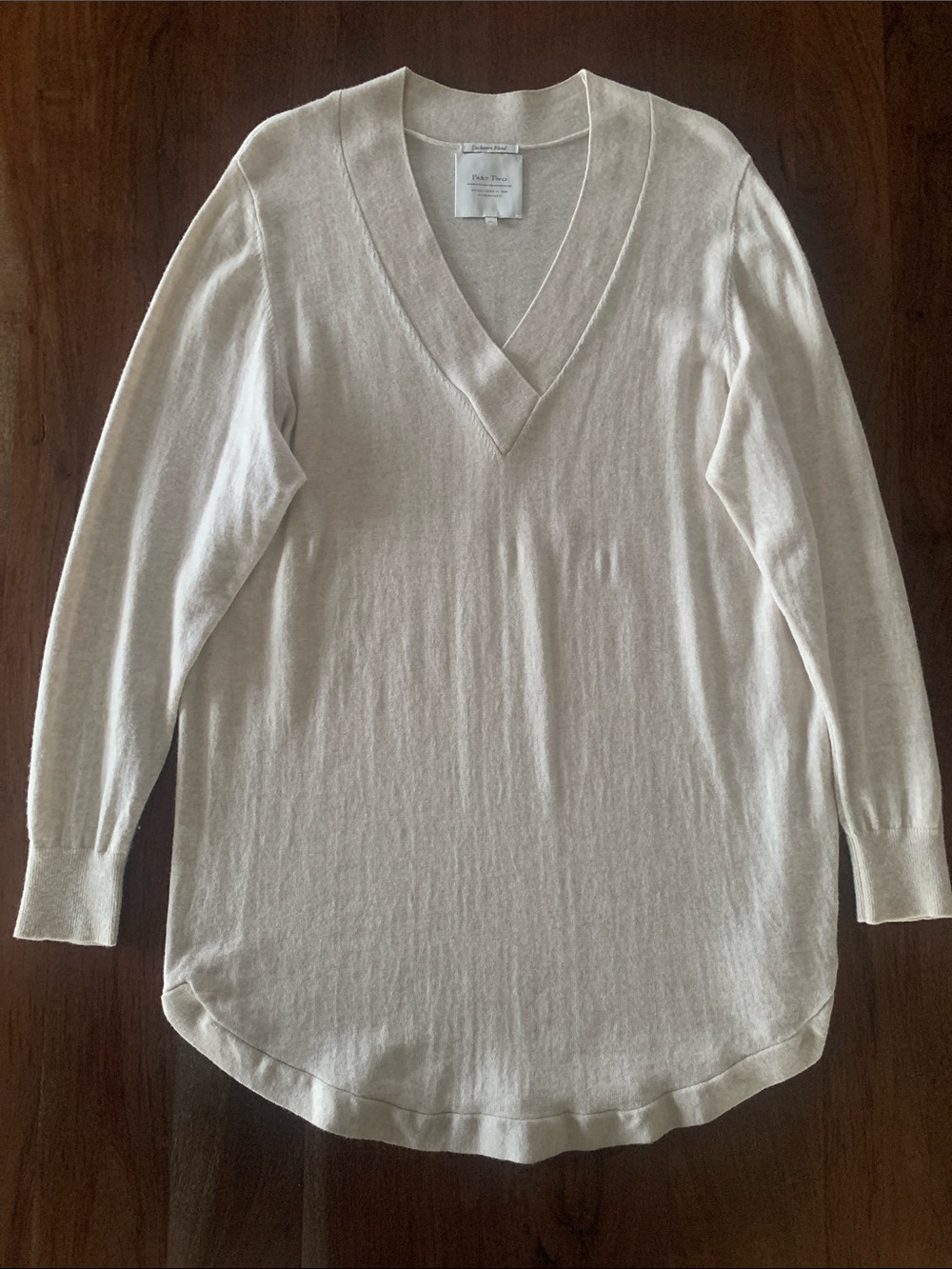 Part Two Cashmere Blend Cream Knit V-Neck Sweater - Size XL